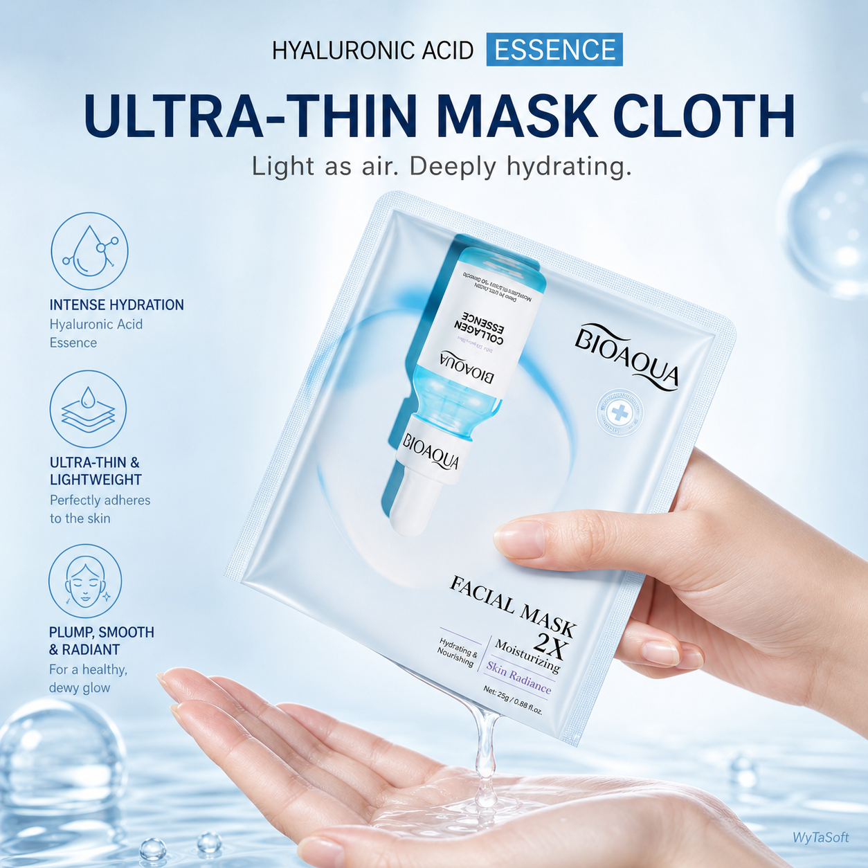 Pack de 4 Masques Visage BIOAQUA 2X – Centella, Collagène, Acide Hyaluronique & Vitamine C